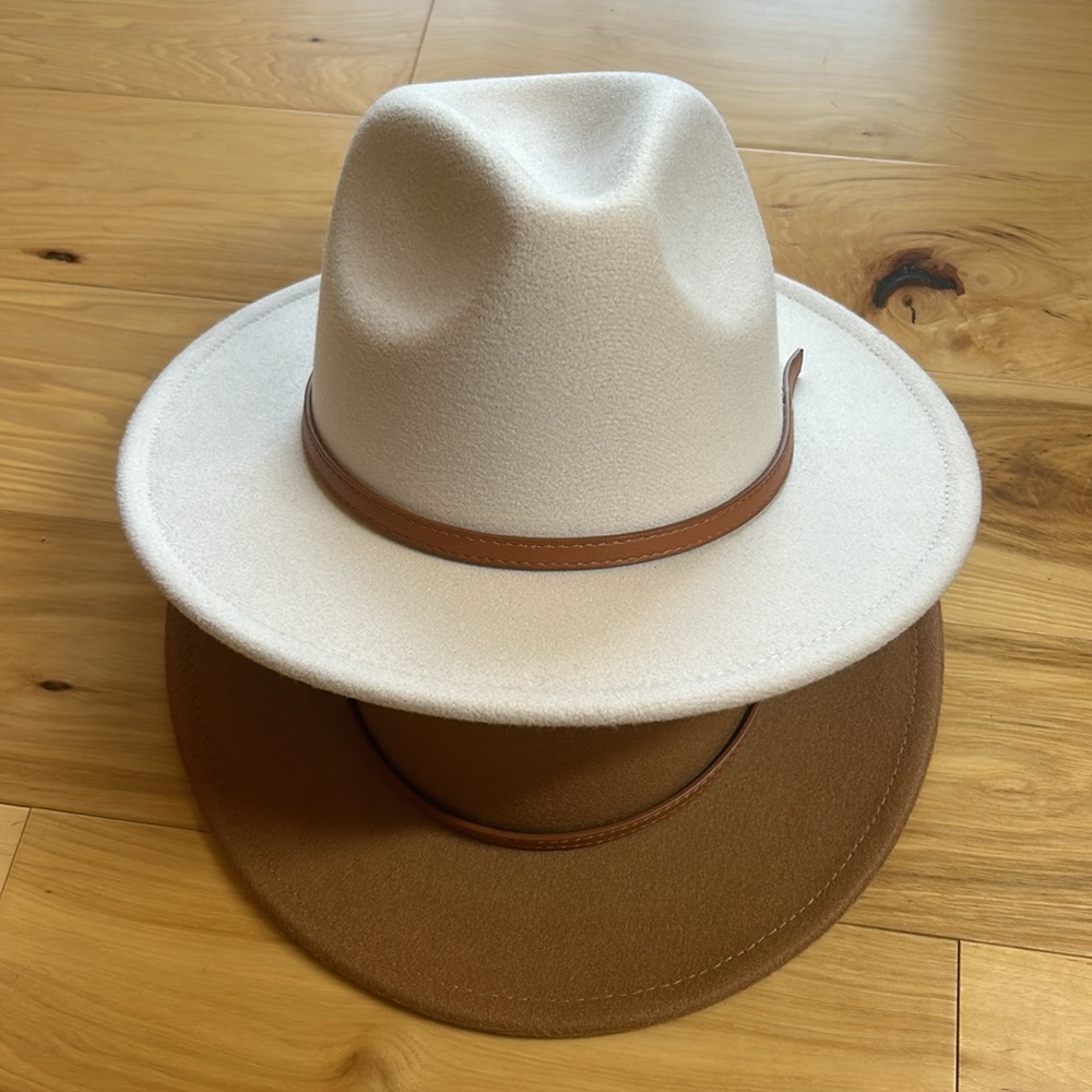 NWT DNMC Cream Vegan Felt Fedora Hat w/Faux Leather Band